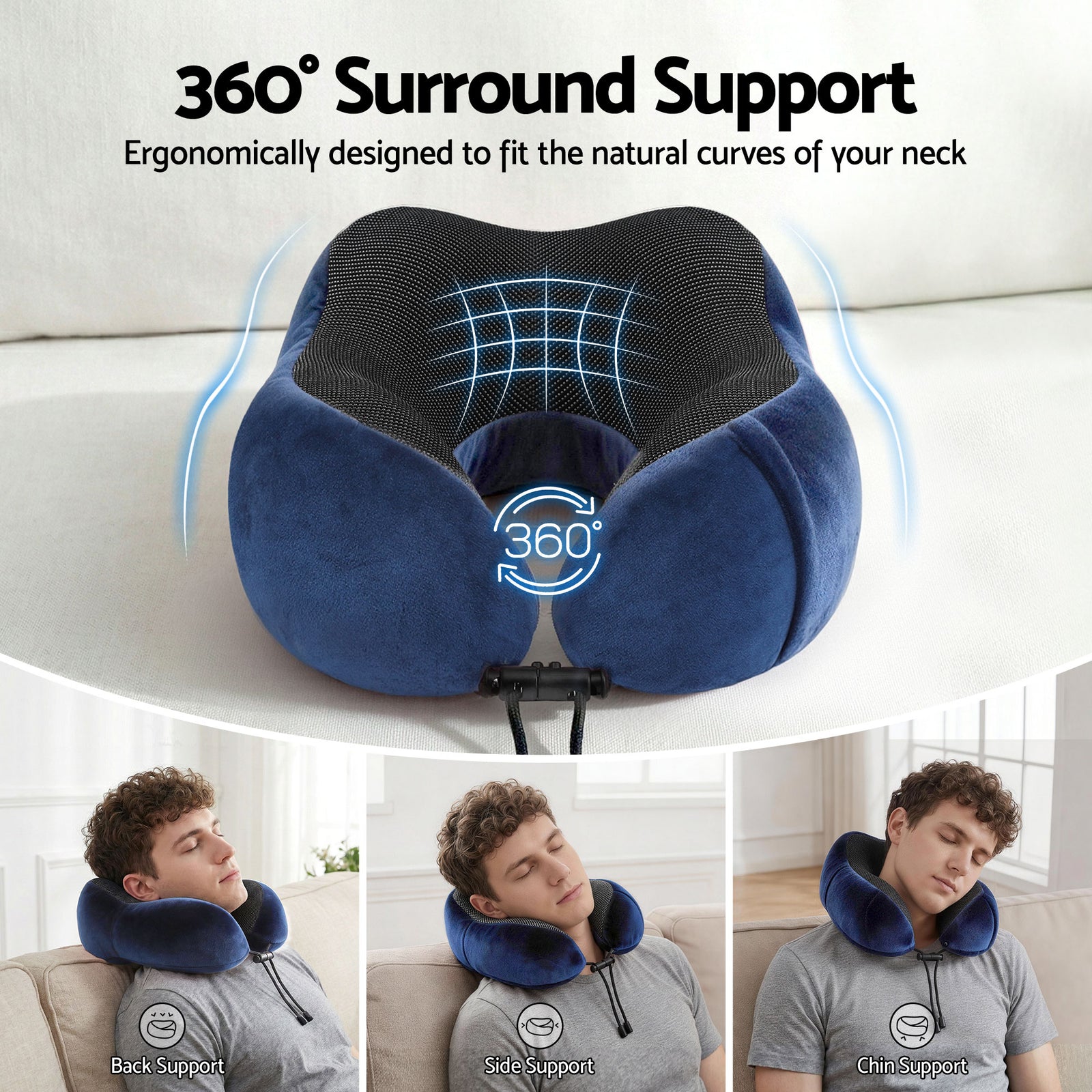 Wanderlite Travel Pillow for Airplanes Memory Foam Neck Pillows for Traveling, Soft & Washable Cover with Storage Bag, Portable Plane Accessories for Airplanes Offices Cars, Blue