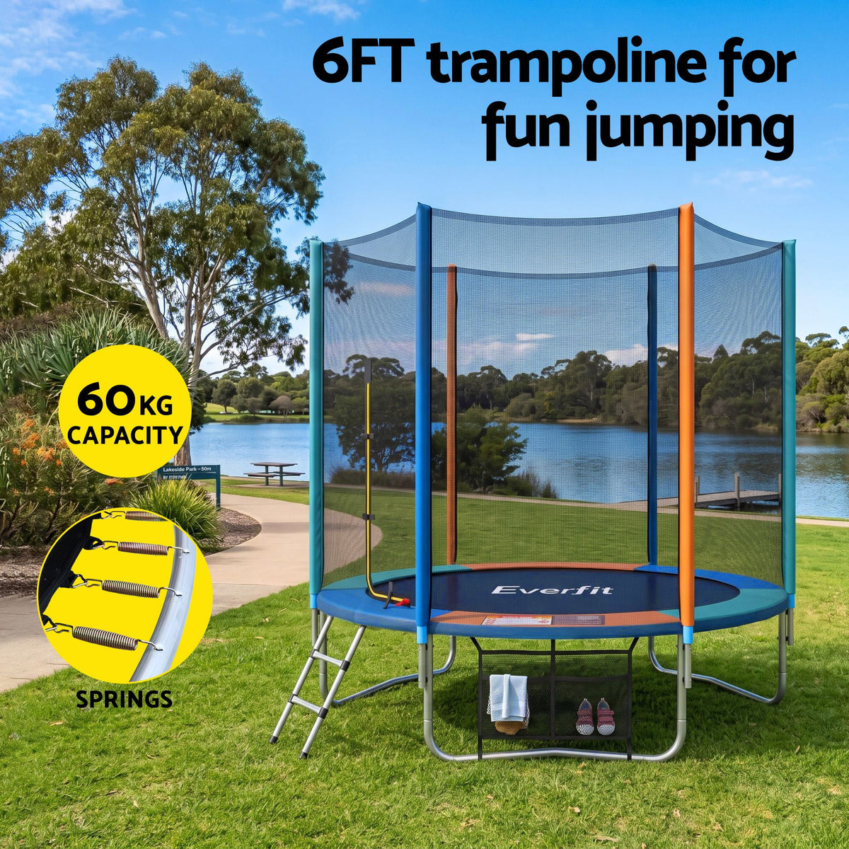 Everfit 6FT Kids Trampoline Rebounder with Enclosure Net Storage Bag