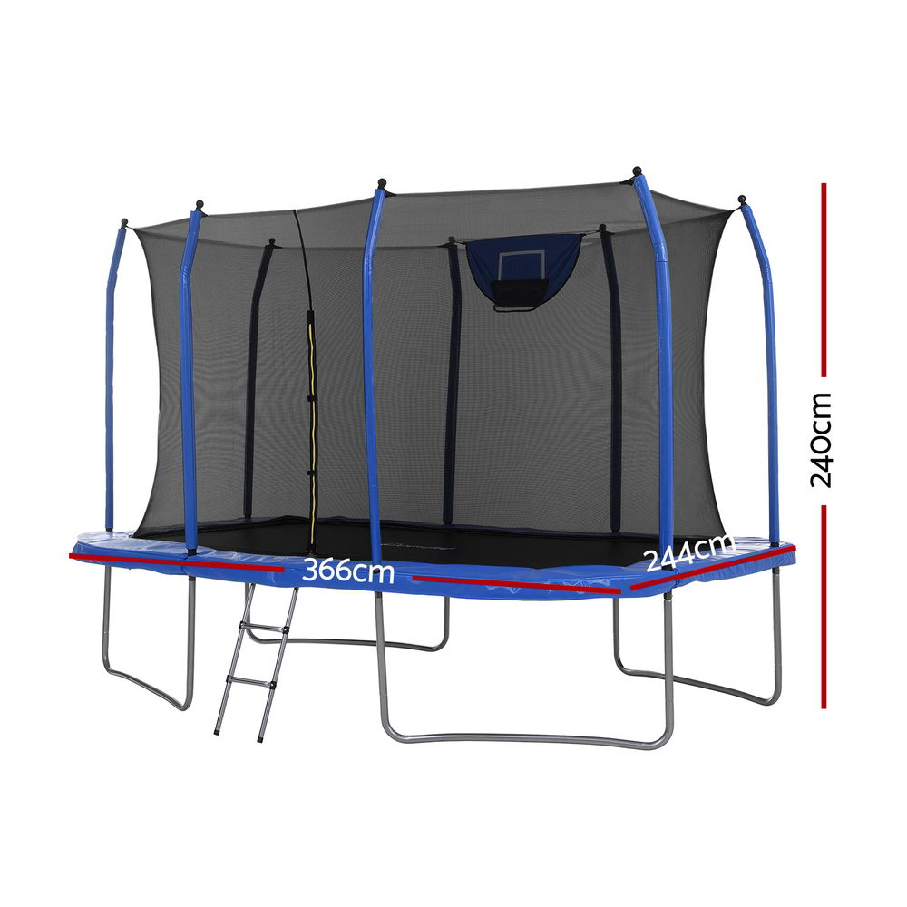 Everfit 12FT Trampoline Kids Rectangle Rebounder with Basketball Set Safety Net