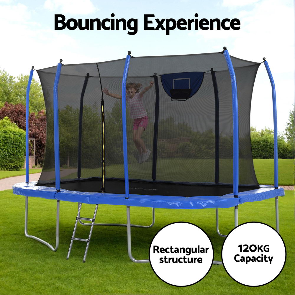 Everfit 12FT Trampoline Kids Rectangle Rebounder with Basketball Set Safety Net