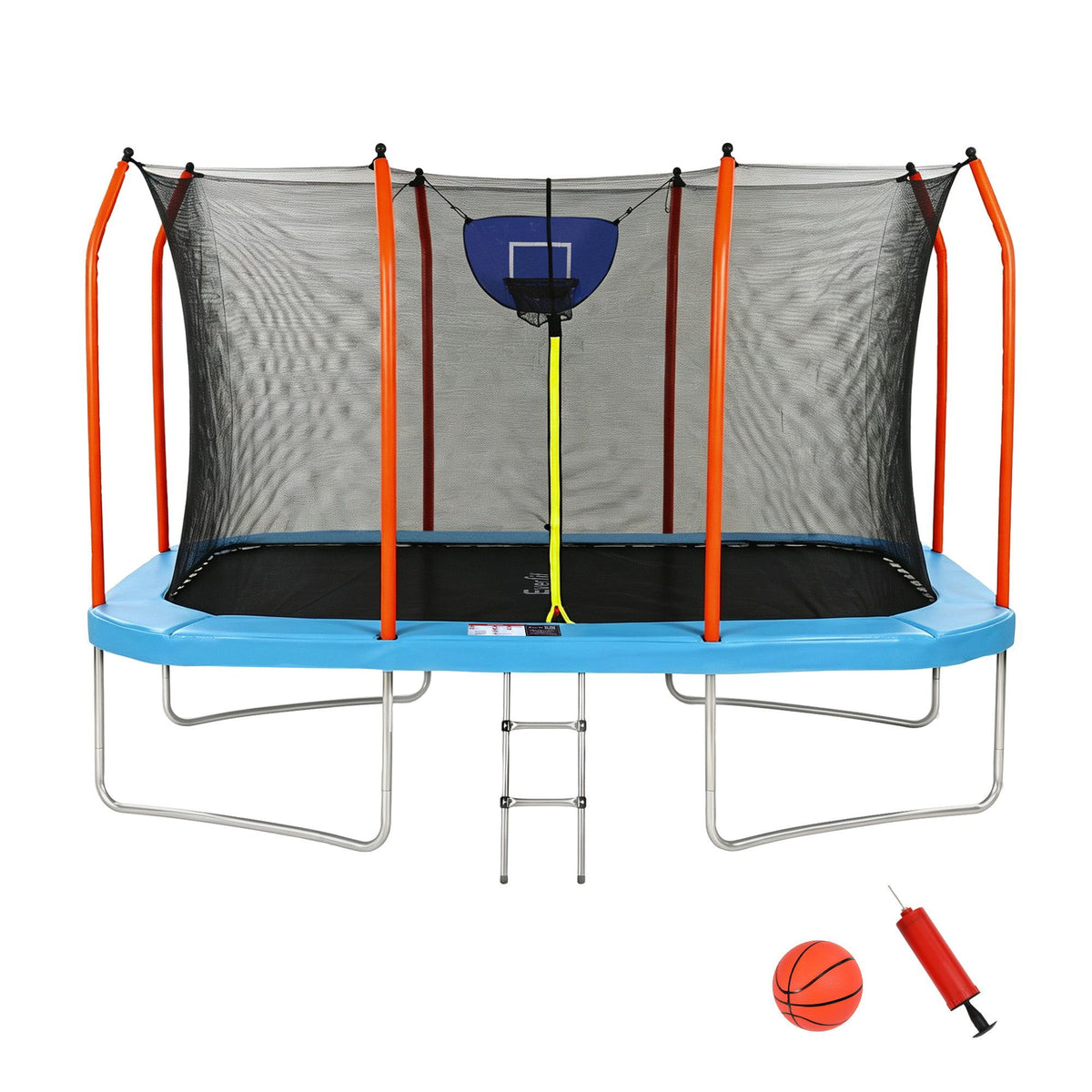 Everfit 12FT Kids Trampoline Rectangle Rebounder with Basketball Set Blue