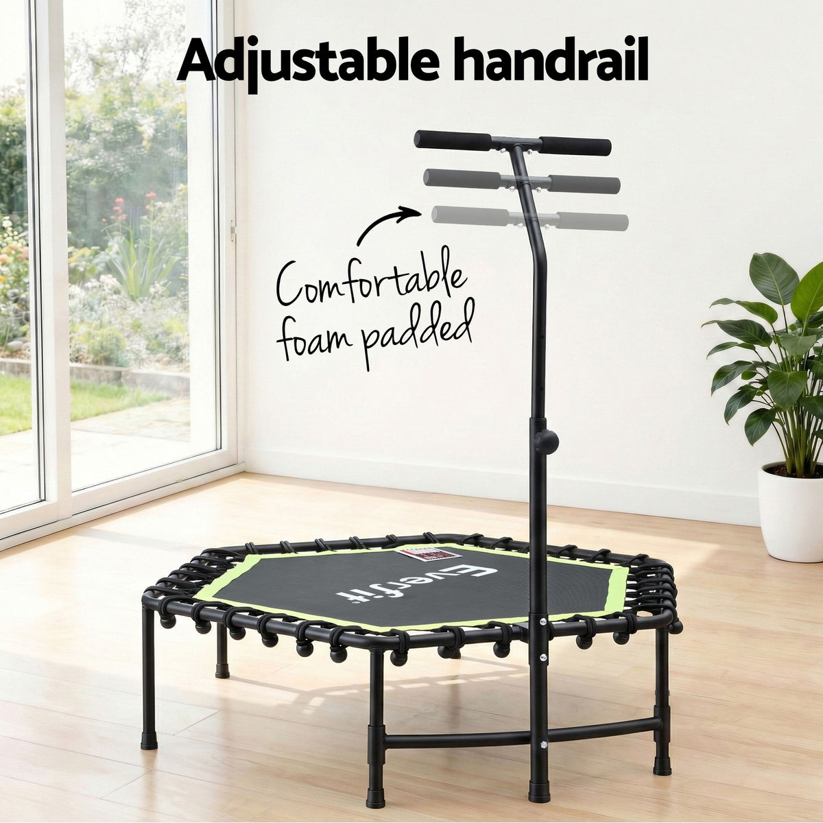 Everfit 48inch Hexagon Fitness Trampoline Rebounder Adjustable Handrail Green