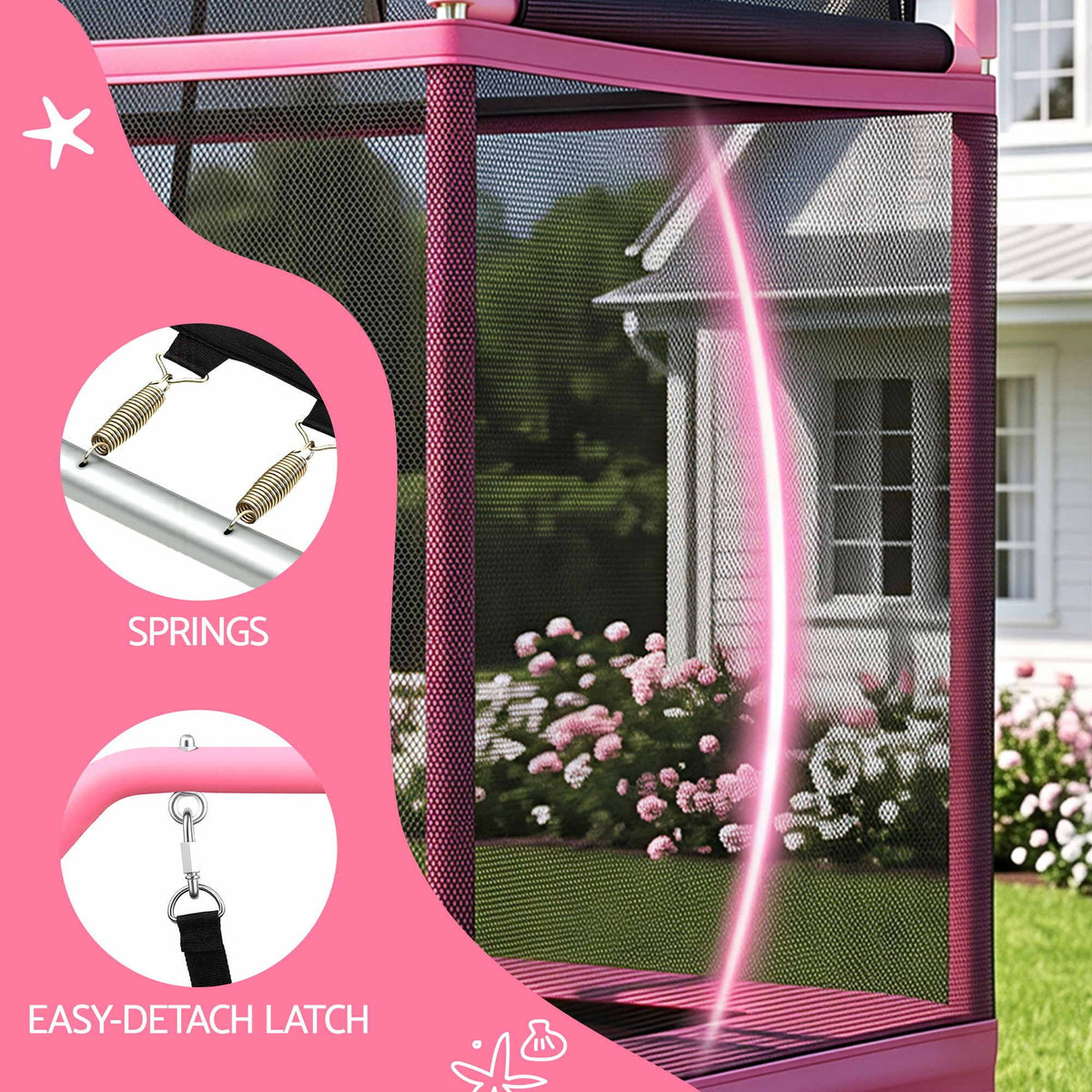 Everfit 3-in-1 Kids Rectangle 6FT Trampoline Rebounder with Swing Belt Pink