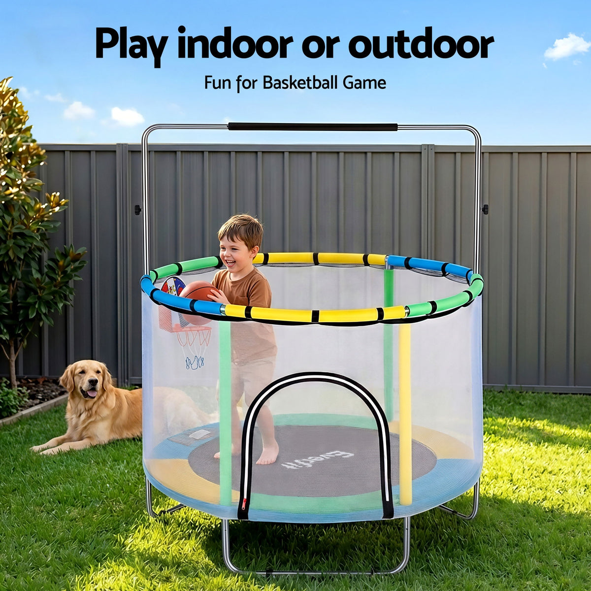 Everfit 55inch Trampoline Kids Rebounder with Basketball Set Sandbag Boxing Game