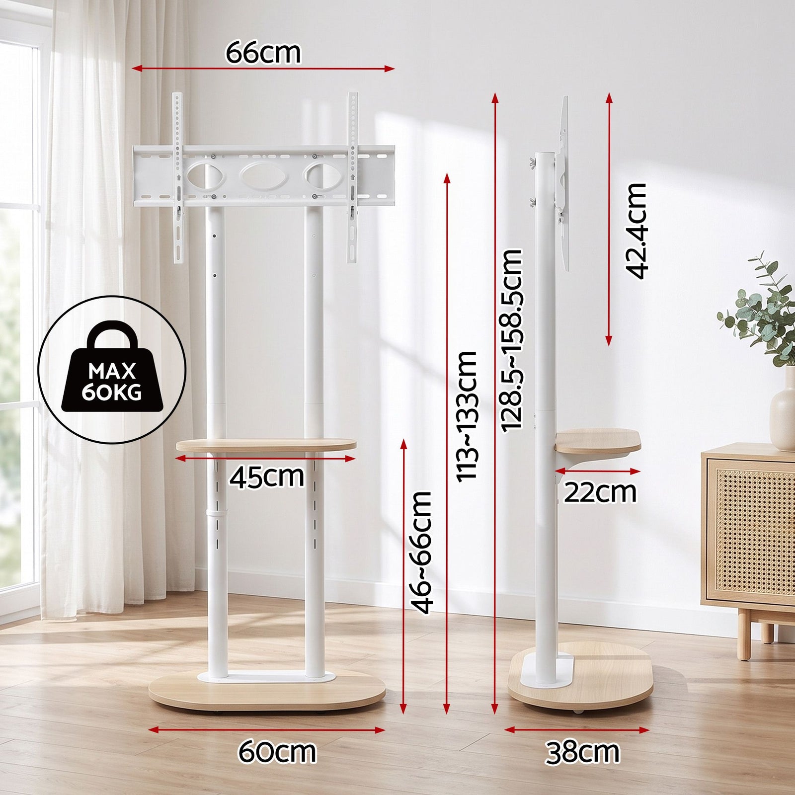 Artiss Mobile TV Floor Stand 40-75" Bracket Universal Adjustable Shelves Wheels