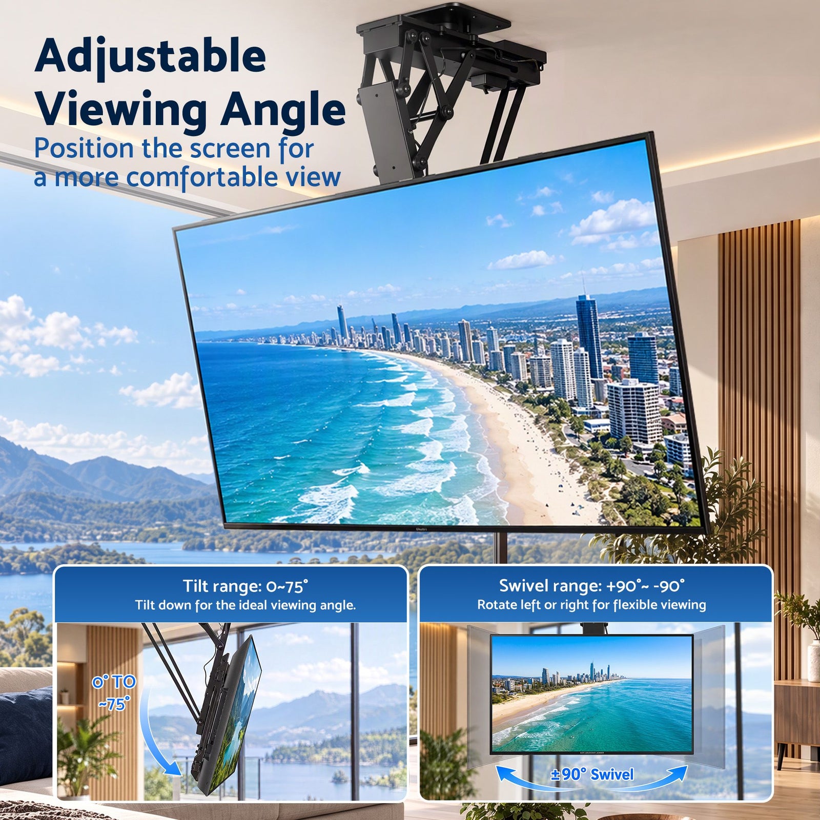 Artiss Motorised Ceiling TV Mount 32-75 Inch Flip Down Smart Remote VESA 600x400