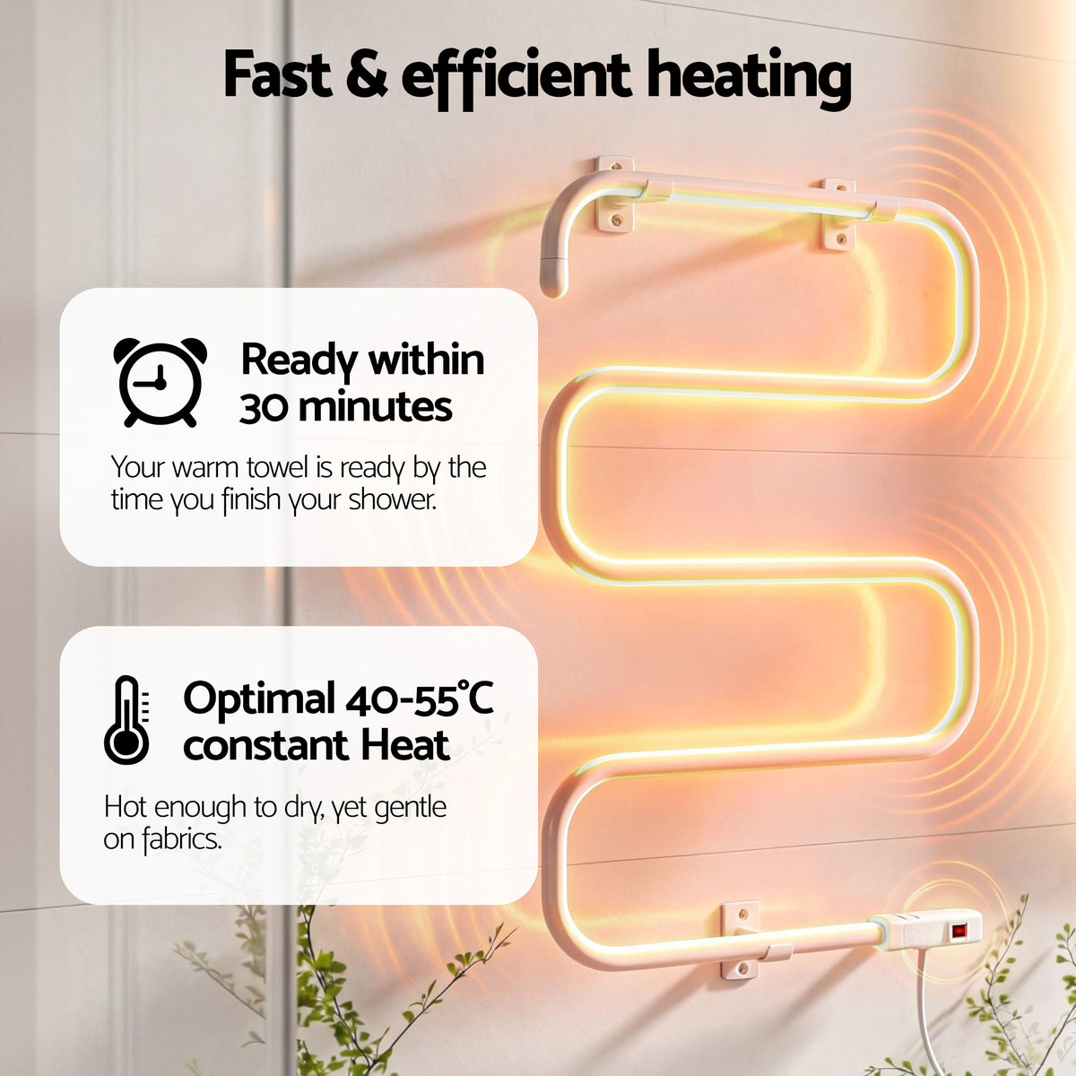 Devanti Heated Towel Rail Freestanding Wall Mounted S-Shape Electric Warmer Rack