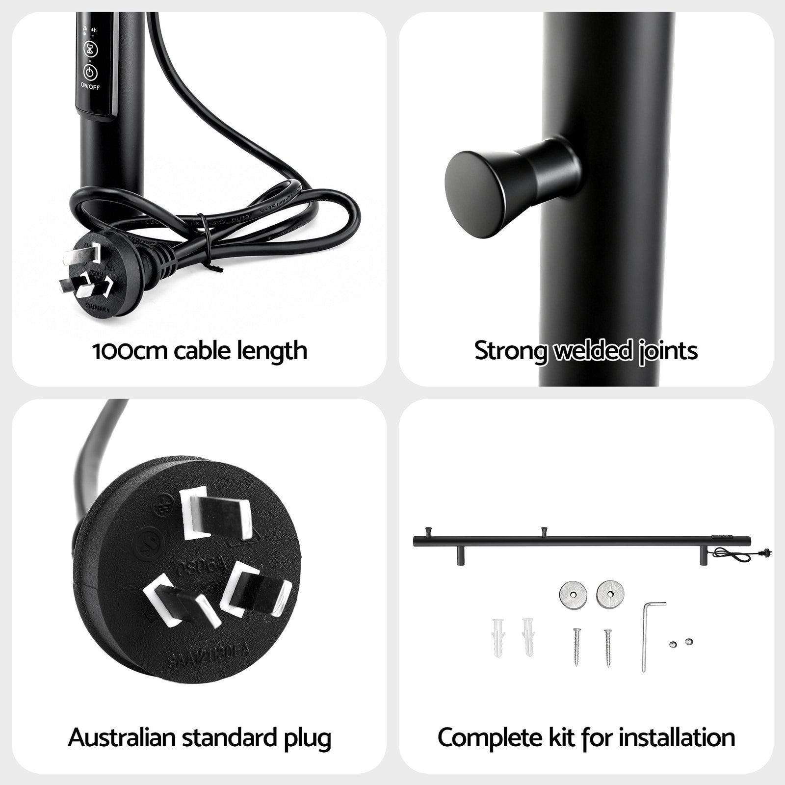 Devanti Heated Towel Rail with Timer Vertical Electric Heater Warmer Rack Black