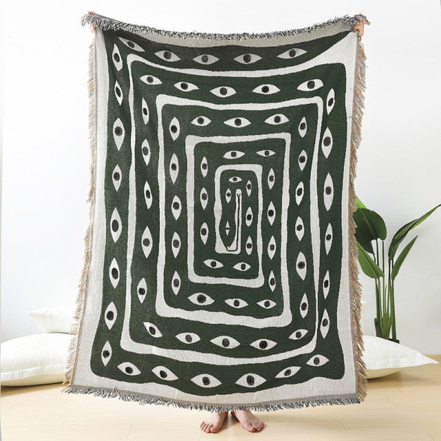 Anyhouz Green Blanket Eye Snake Throw Blanket Home Decor Carpet Wall Hanging Outdoor Camping Picnic Mat Beach Mat