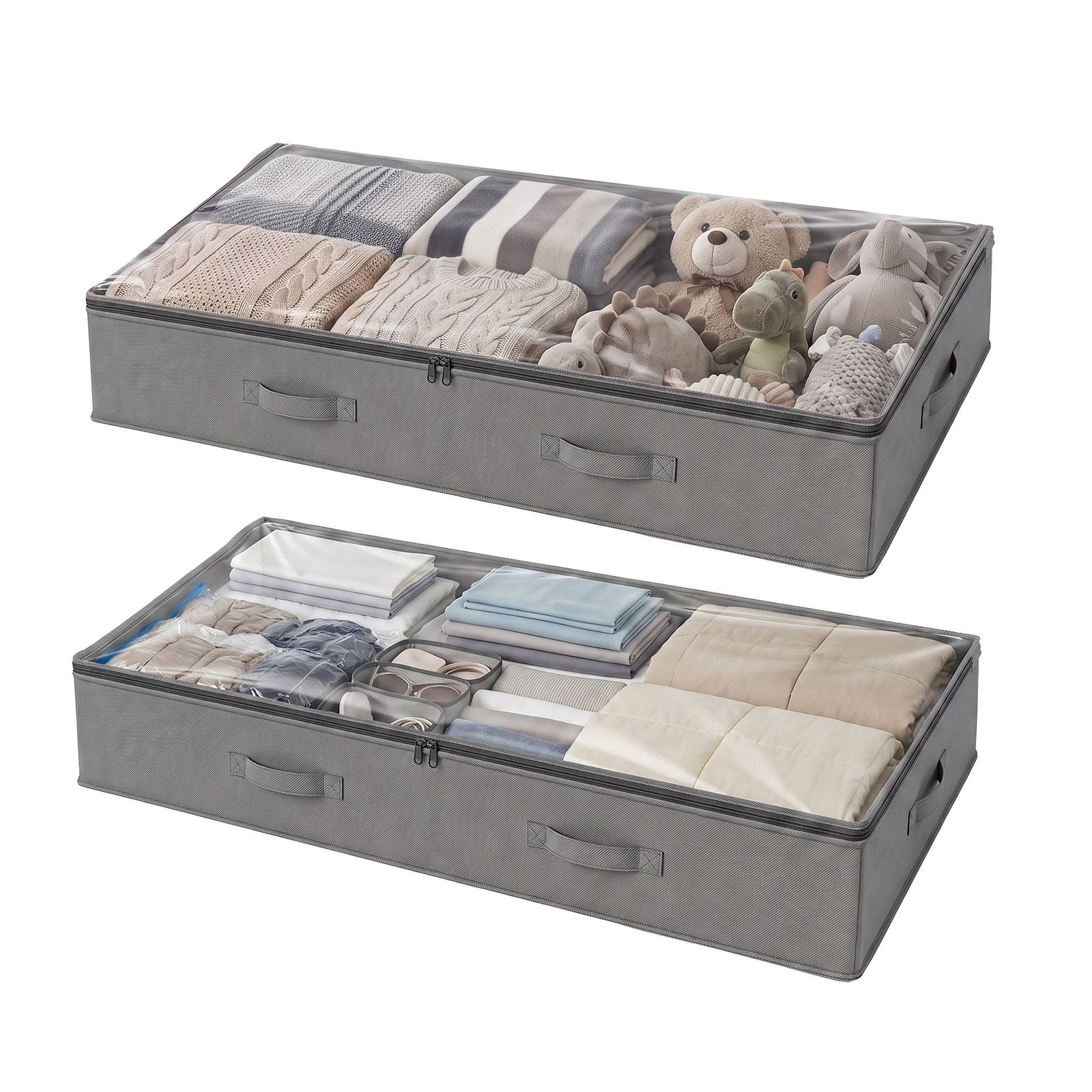 Artiss Under Bed Storage Containers X2 90L Boxes Organiser Clear Top Fabric Grey