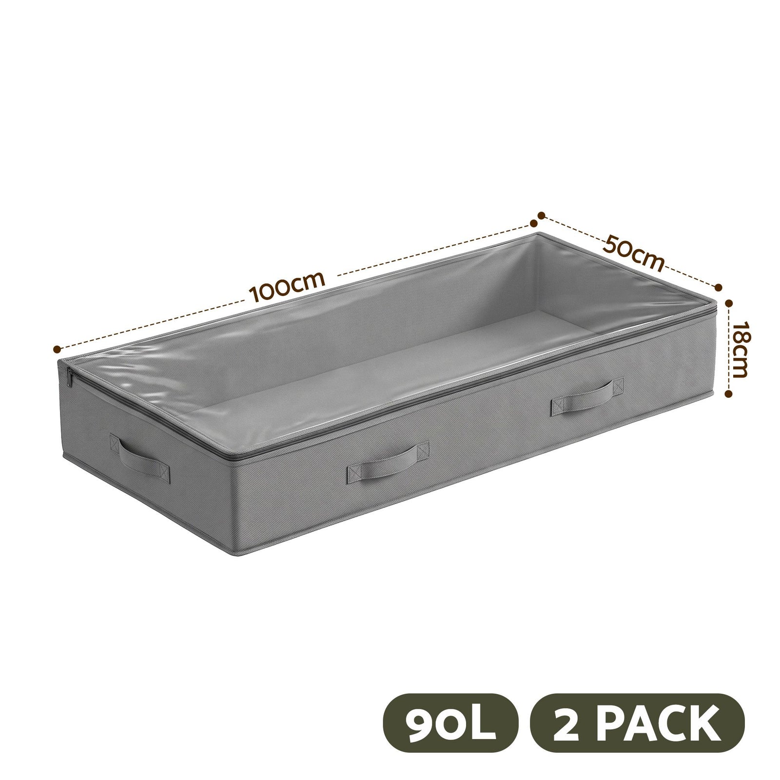 Artiss Under Bed Storage Containers X2 90L Boxes Organiser Clear Top Fabric Grey