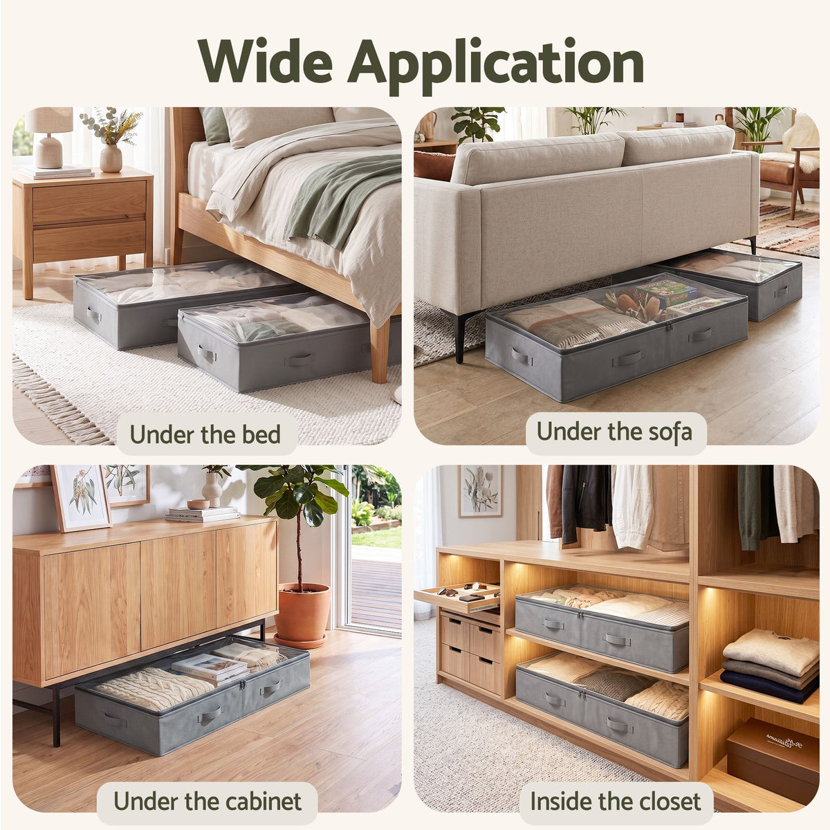 Artiss Under Bed Storage Containers X2 90L Boxes Organiser Clear Top Fabric Grey