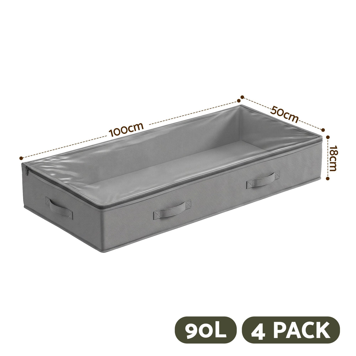 Artiss Under Bed Storage Containers X4 90L Boxes Organiser Clear Top Fabric Grey