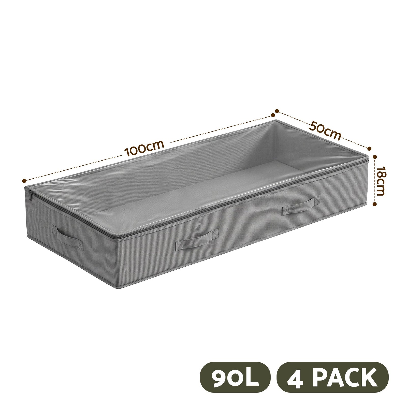 Artiss Under Bed Storage Containers X4 90L Boxes Organiser Clear Top Fabric Grey