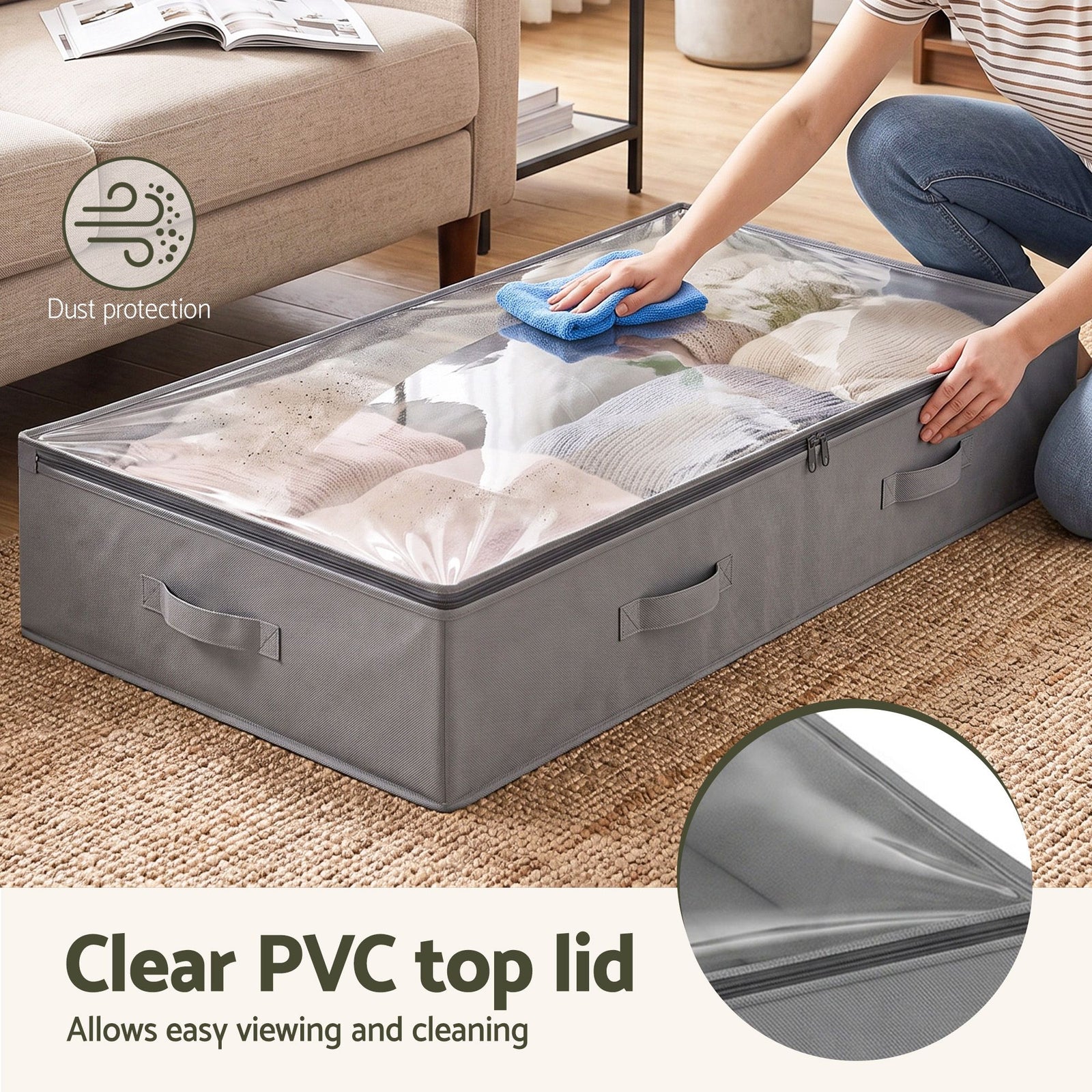 Artiss Under Bed Storage Containers X4 90L Boxes Organiser Clear Top Fabric Grey