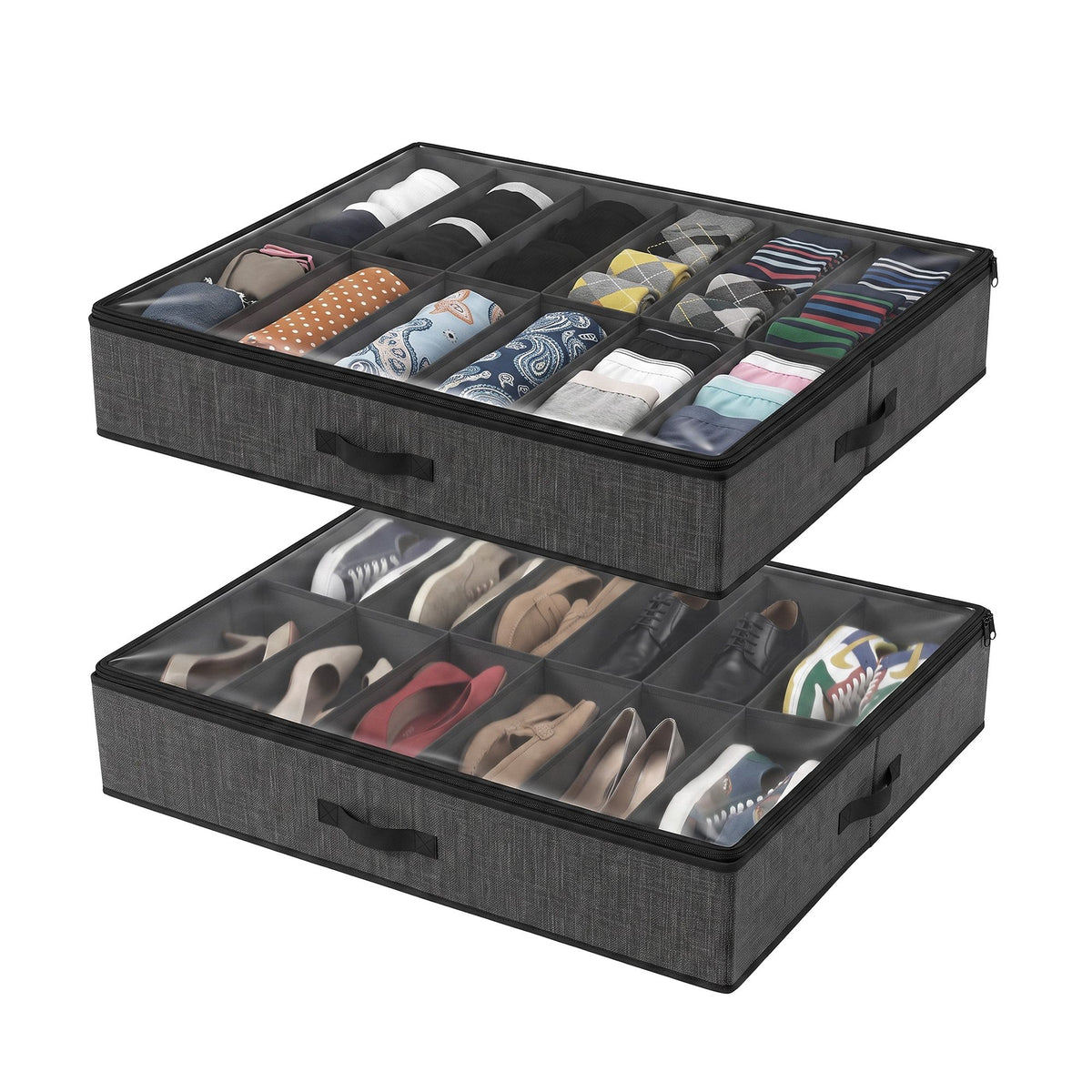 Artiss Under Bed Shoe Storage Containers X2 Box Organiser 12 Pairs Fabric Grey