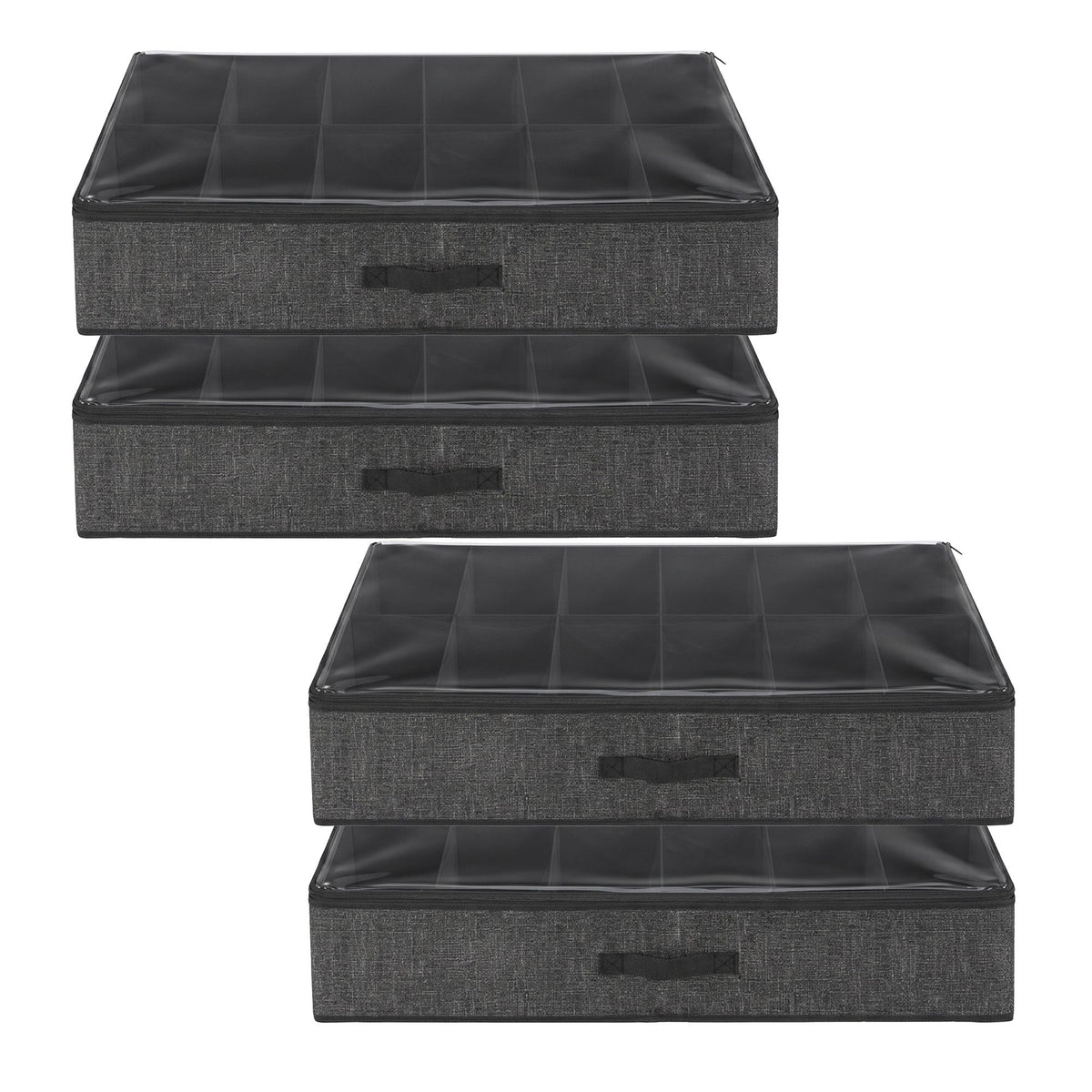 Artiss Under Bed Shoe Storage Containers X4 Box Organiser 12 Pairs Fabric Grey