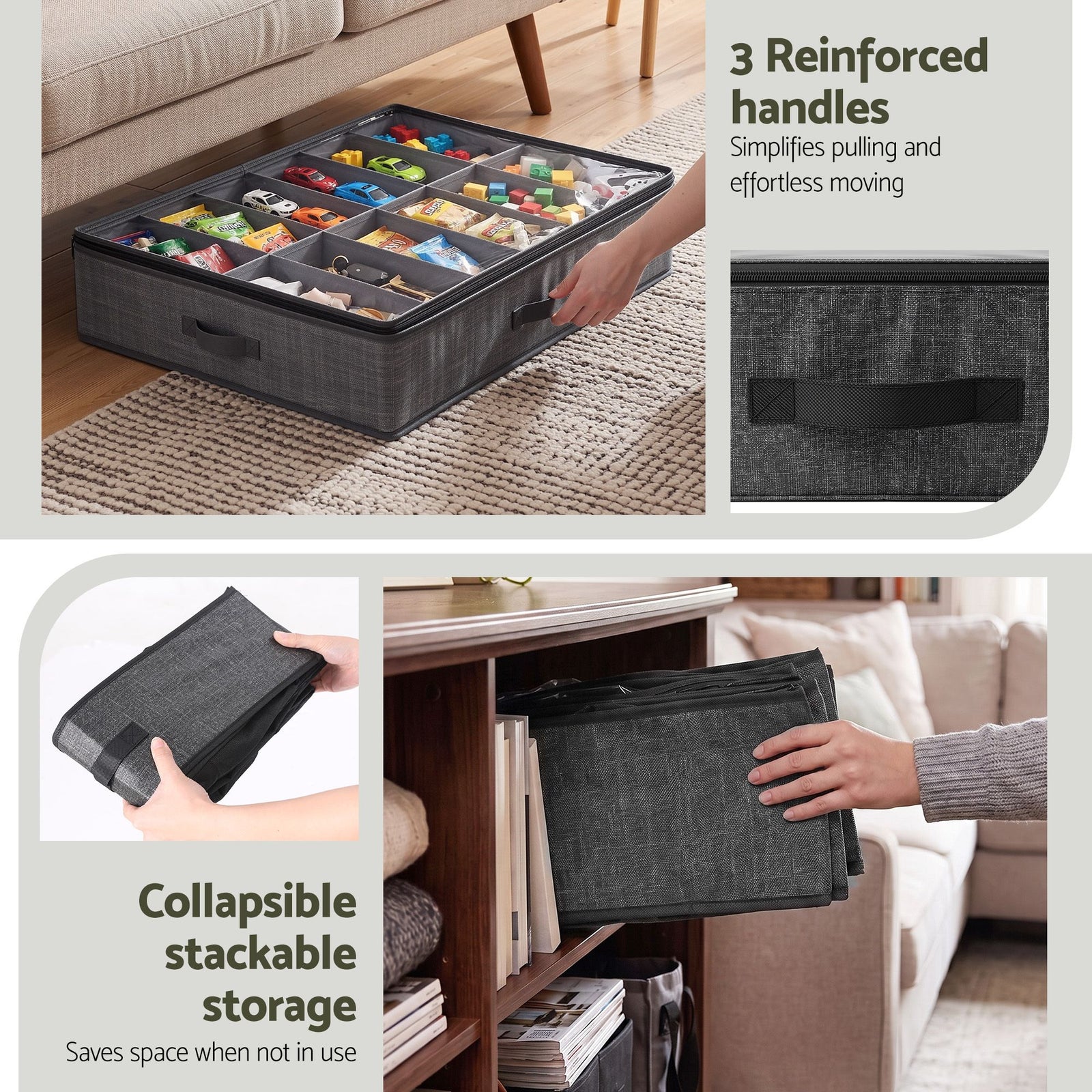 Artiss Under Bed Shoe Storage Containers X4 Box Organiser 12 Pairs Fabric Grey