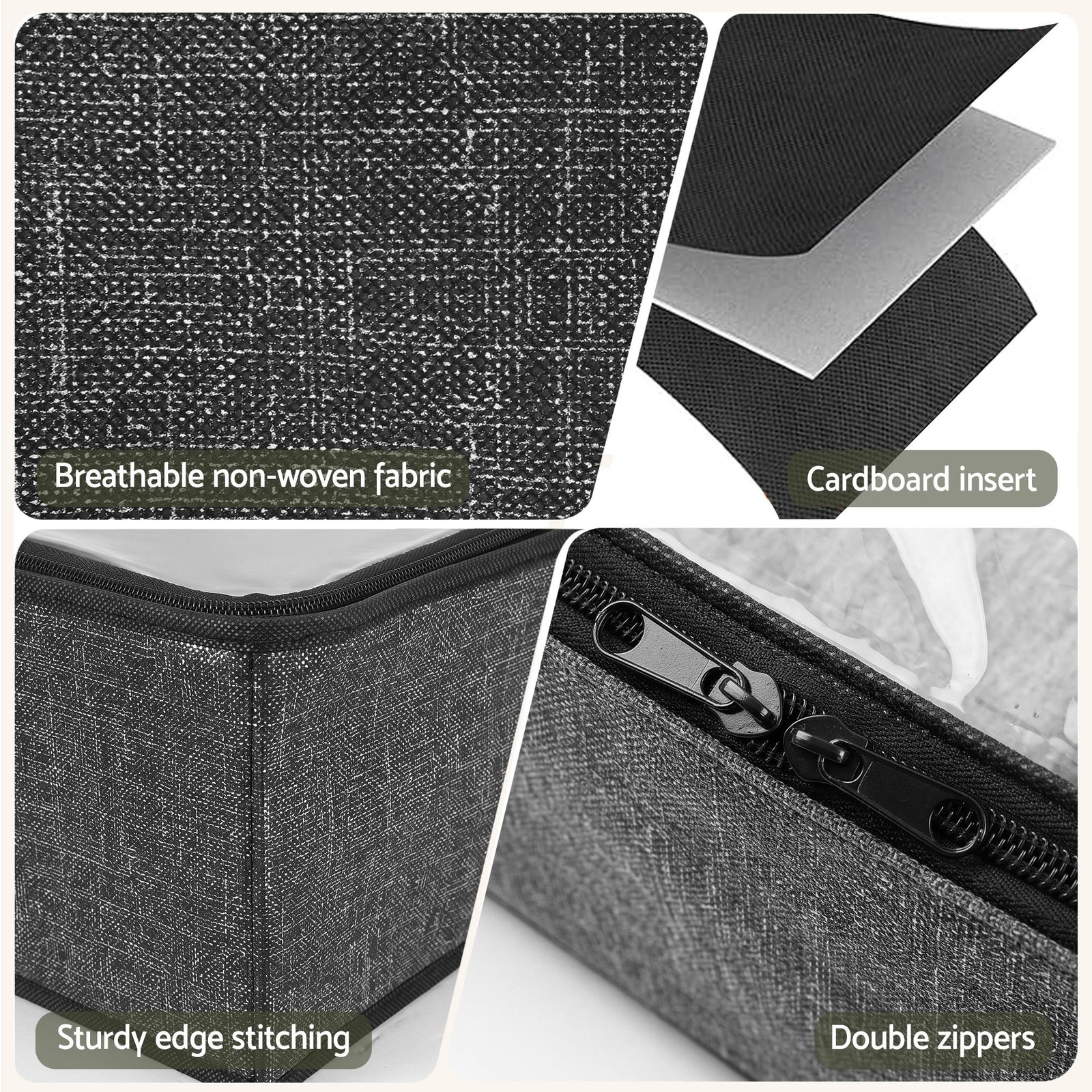 Artiss Under Bed Shoe Storage Containers X4 Box Organiser 12 Pairs Fabric Grey