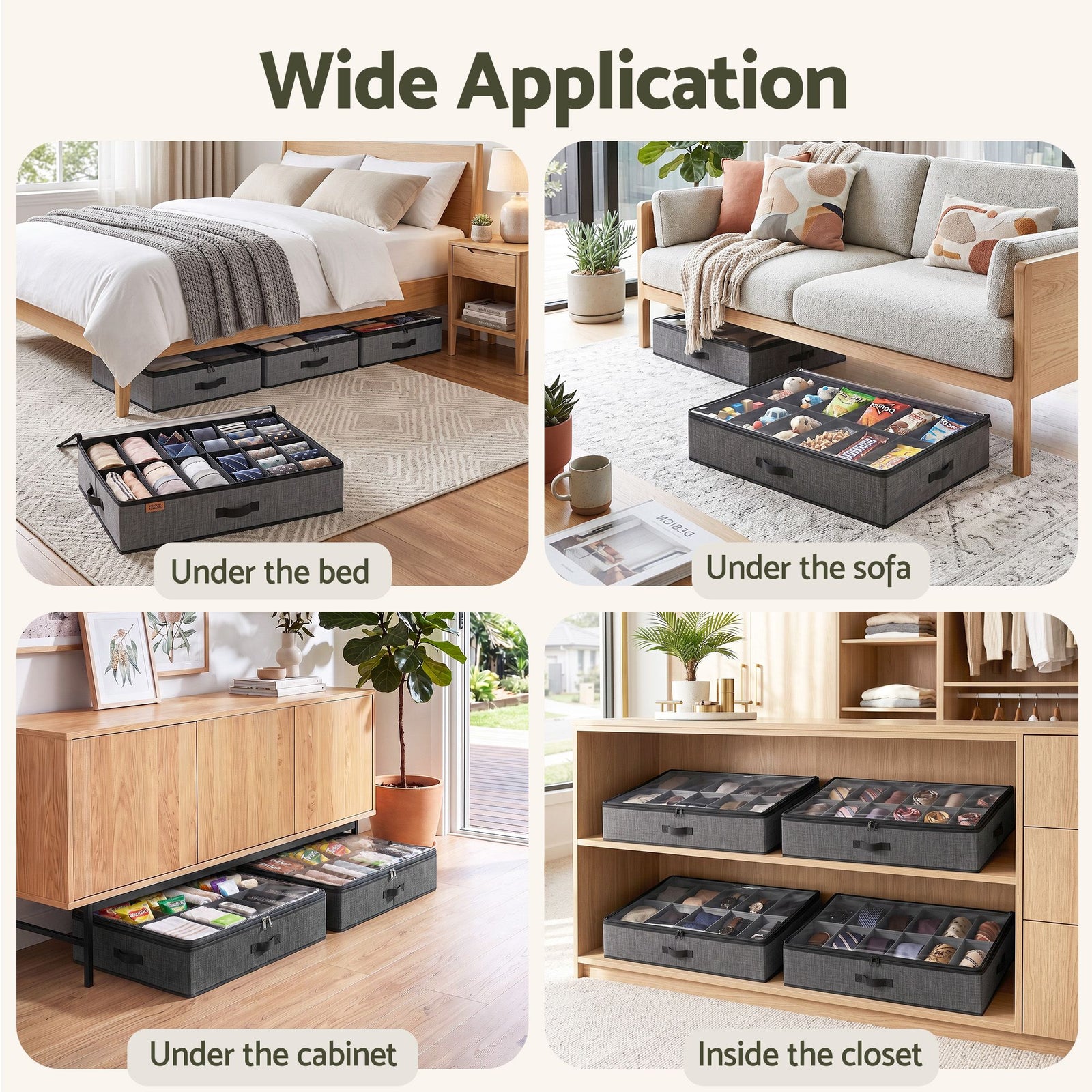 Artiss Under Bed Shoe Storage Containers X4 Box Organiser 12 Pairs Fabric Grey