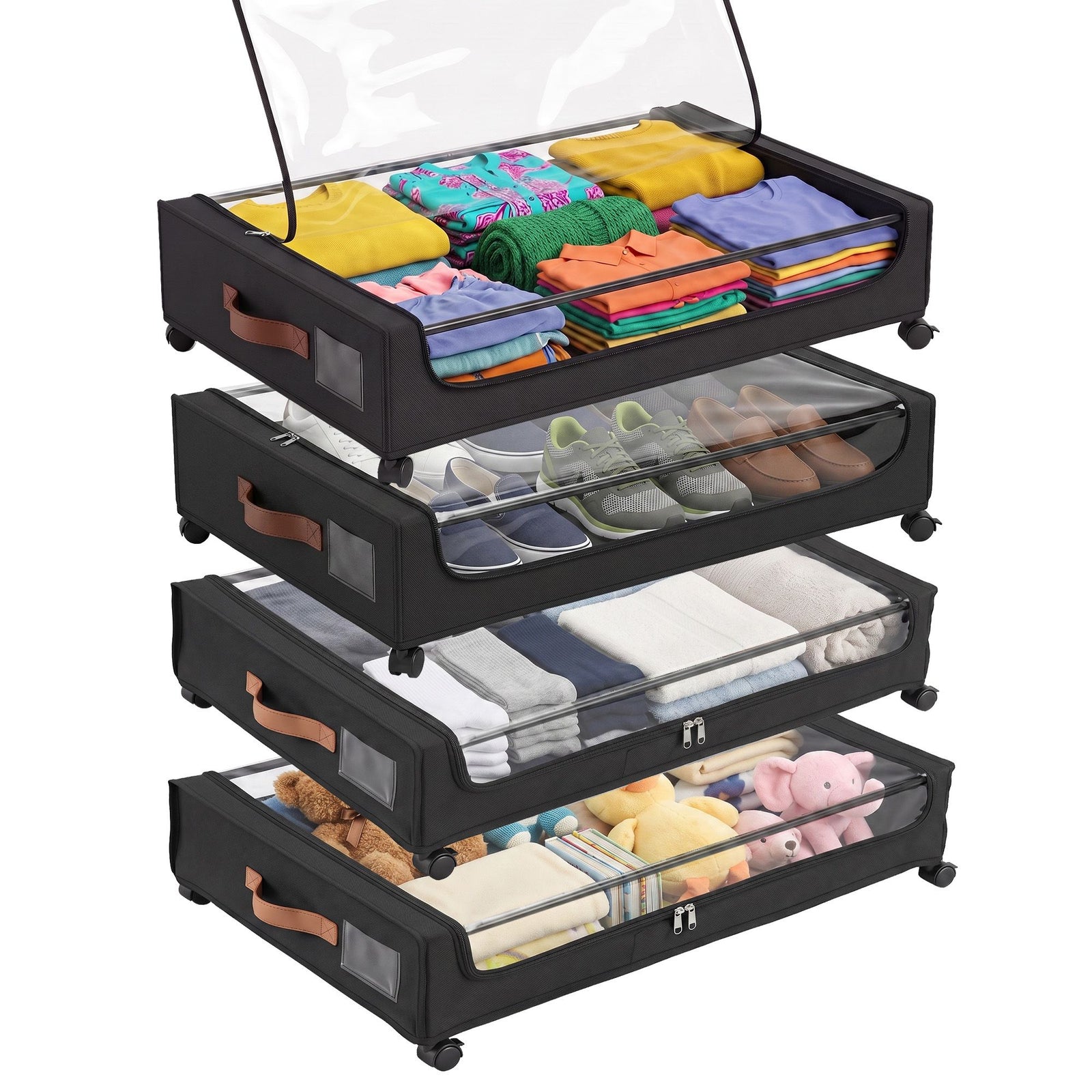 Artiss 4X Under Bed Storage Containers 48L Clothes Organiser Wheels Oxford Black