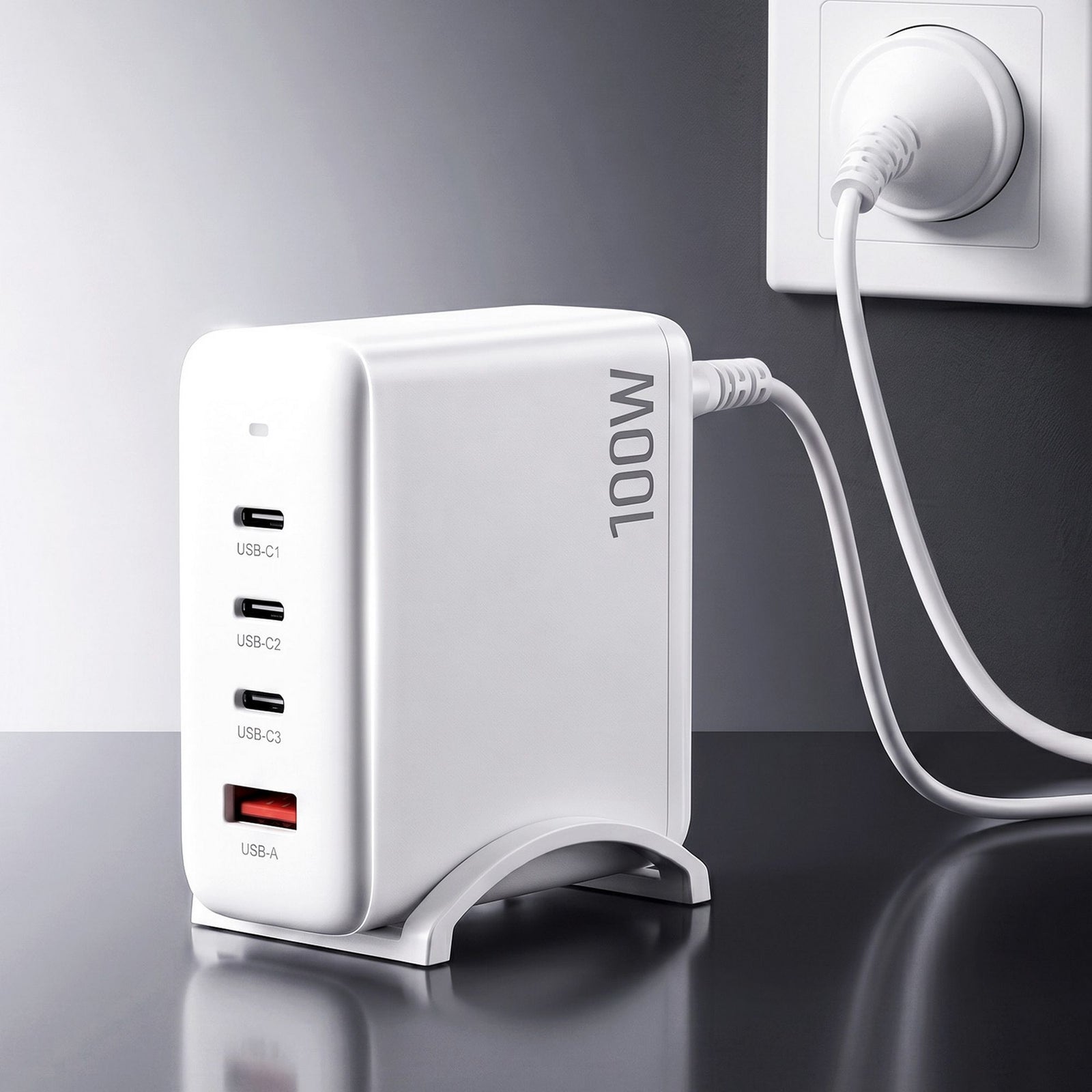 Devanti USB C Charger 100W Fast Charger 4 Port GaN Desktop Station White