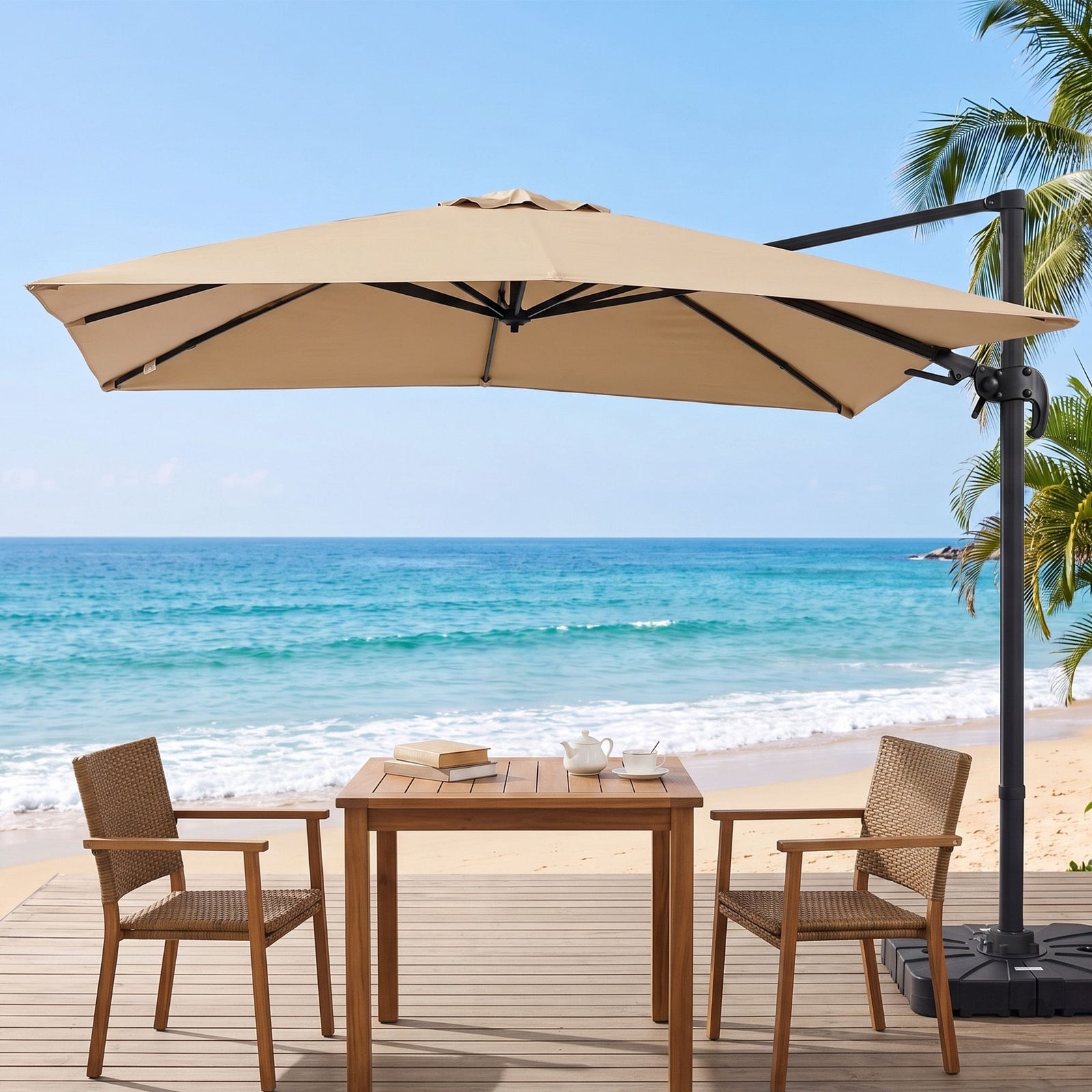 Instahut Outdoor Umbrella 3m Left-right Tilting Cantilever Patio Parasol Beige