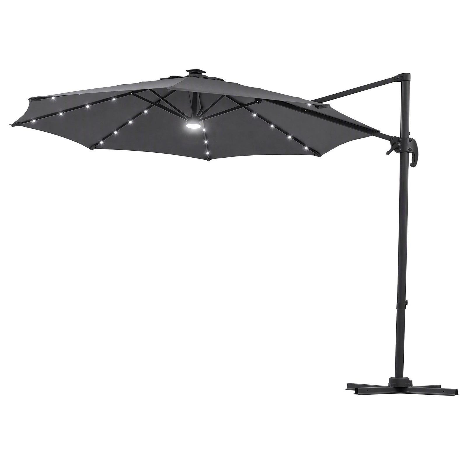 Instahut Outdoor Umbrella 3m Solar LED Offset Cantilever Patio Parasol Charcoal