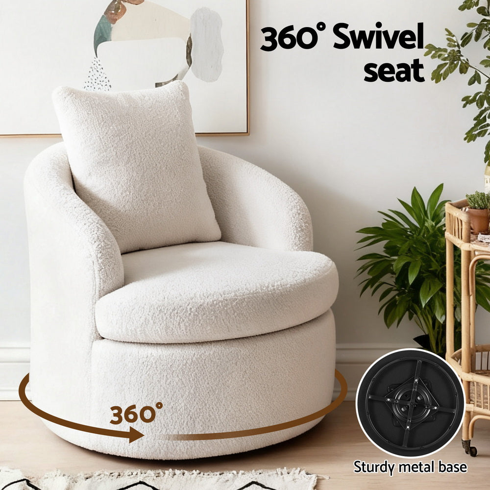 Artiss Round Swivel Armchair Extra Pillow White