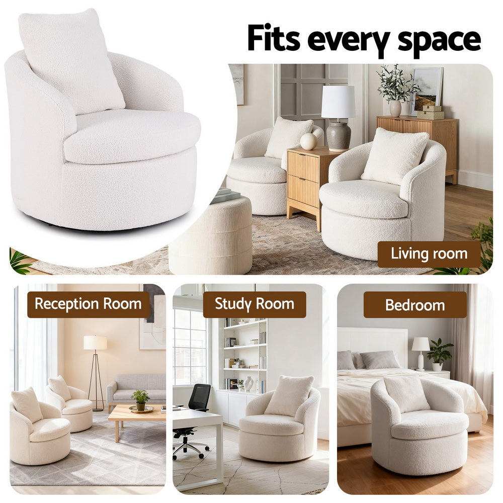 Artiss Round Swivel Armchair Extra Pillow White