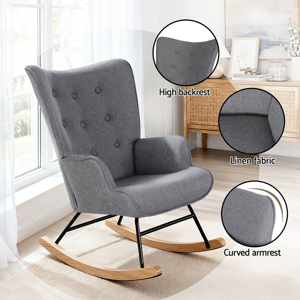 Artiss Rocking Armchair Nursing Chair Linen Fabric Grey