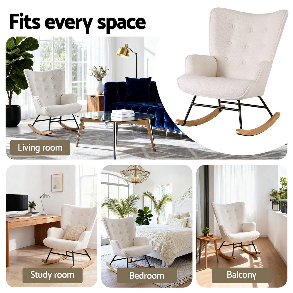 Artiss Rocking Armchair Nursing Chair Boucle Fabric White