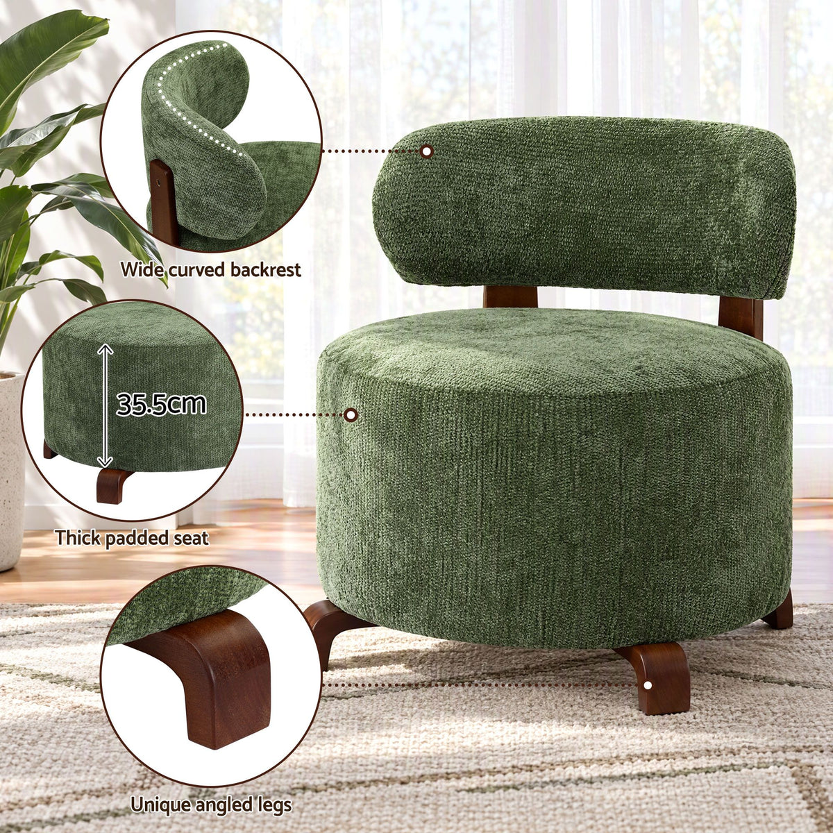 Artiss Armchair Occasional Chair Linen Upholstered Curved Backrest Green