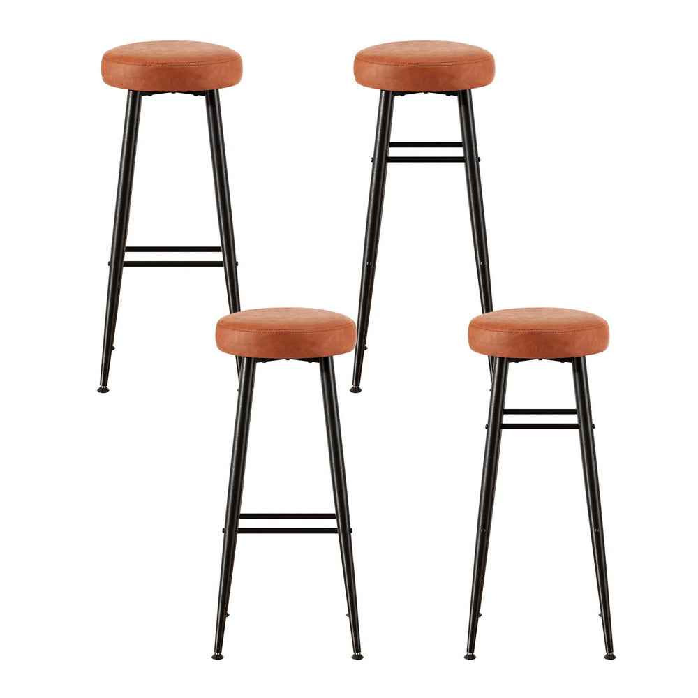 Artiss 4x Bar Stools Kitchen Dining Chairs Counter Round PU leather Lane Brown