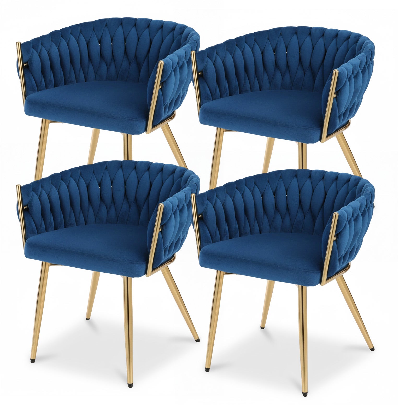 1 Set of 4 Artiss Dining Chairs Velvet Weaving Armchair Blue