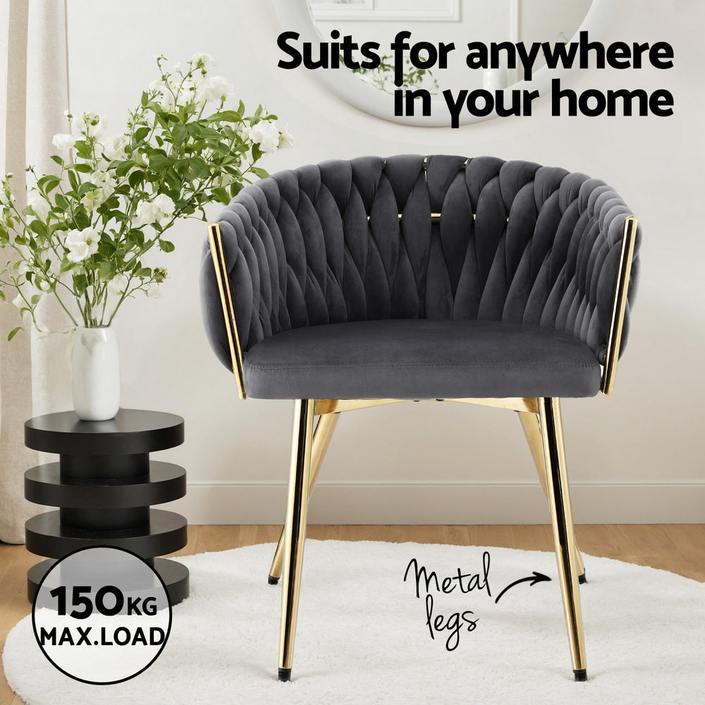 1 Set of 4 Artiss Dining Chairs Velvet Armchair Grey