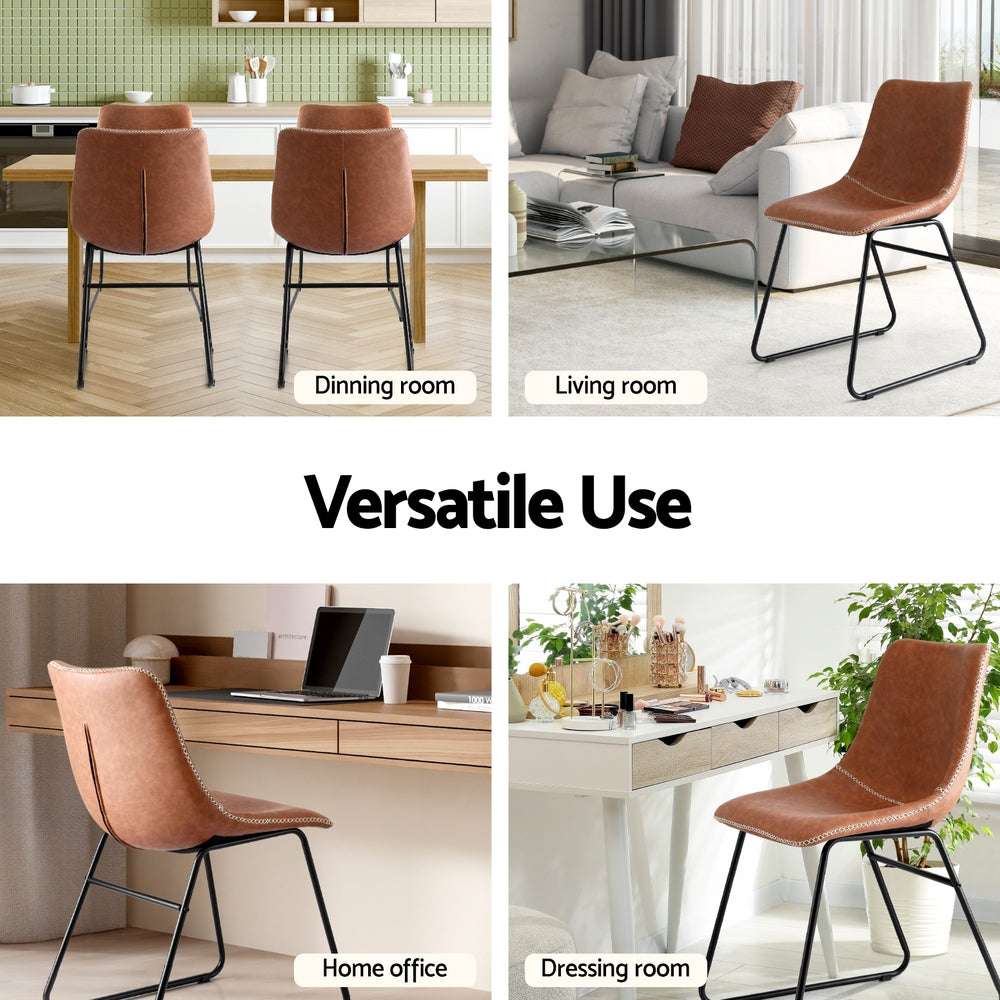 Artiss 4x Dining Chairs Retro PU Leather Kitchen Lounge Cafe Accent Chair Brown