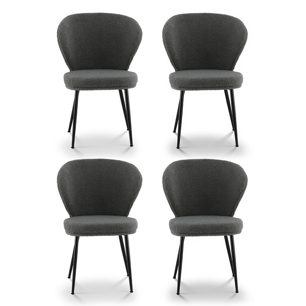 Artiss 4x Dining Chairs Sherpa Boucle Wing Back Grey