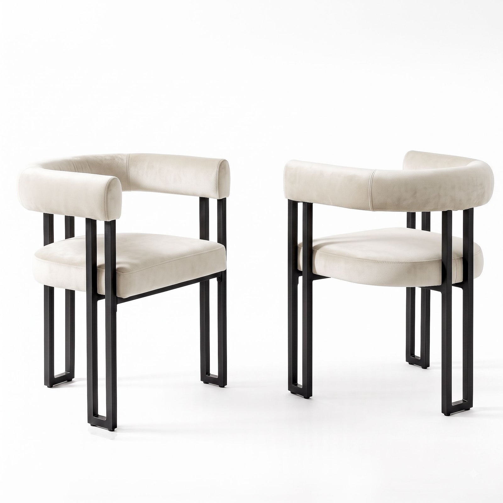 Artiss Dining Chairs Set of 2 Velvet Upholstered Barrel Chairs with Curved Armrests & Back Beige