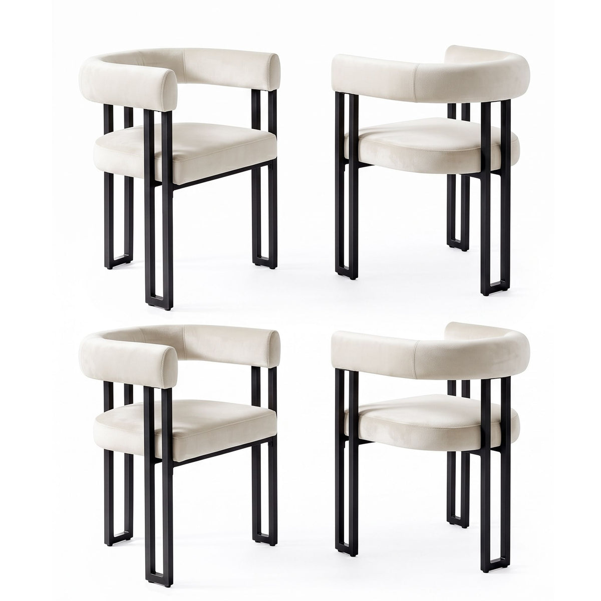 Artiss Dining Chairs Set of 4 Velvet Upholstered Barrel Chairs with Curved Armrests &amp; Back Beige
