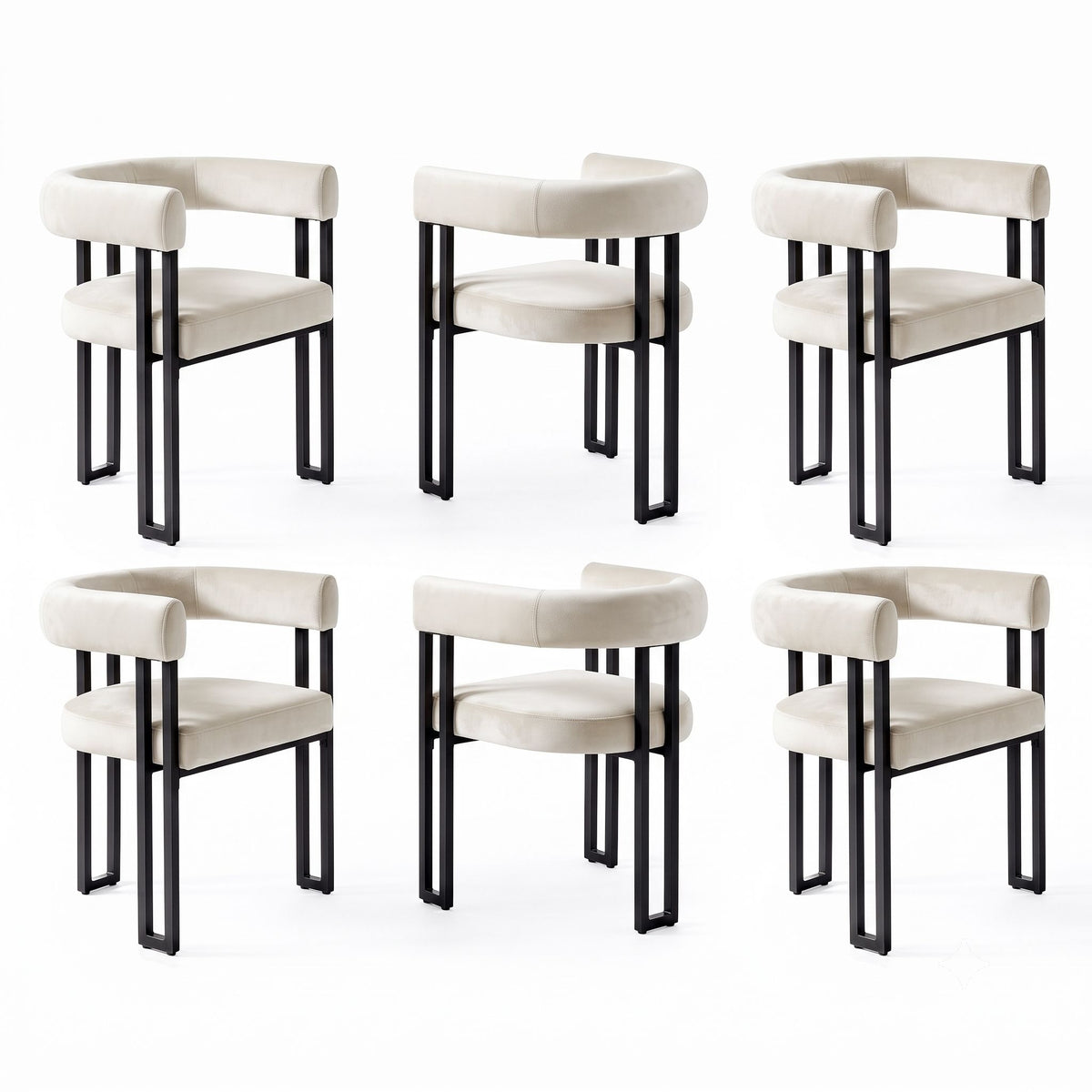 Artiss Dining Chairs Set of 6 Velvet Upholstered Barrel Chairs with Curved Armrests &amp; Back Beige