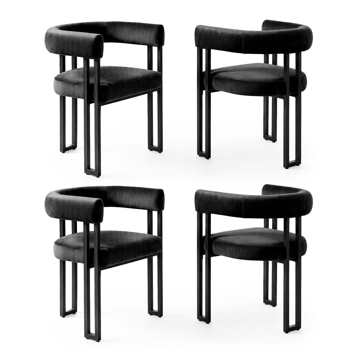 Artiss Dining Chairs Set of 4 Velvet Upholstered Barrel Chairs with Curved Armrests &amp; Back Black