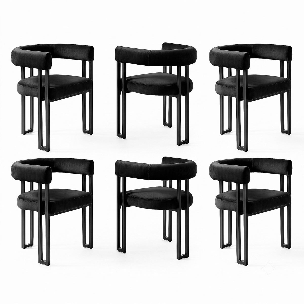 Artiss Dining Chairs Set of 6 Velvet Upholstered Barrel Chairs with Curved Armrests &amp; Back Black