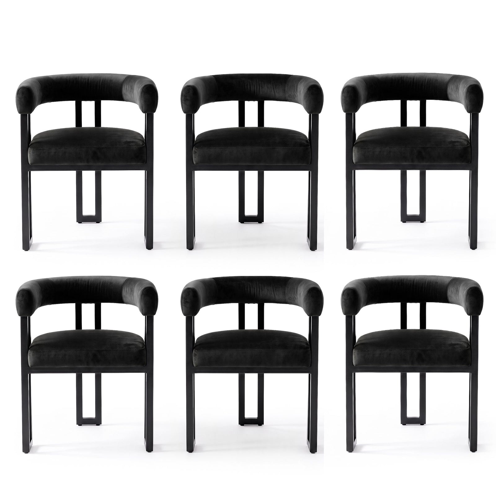 Artiss Dining Chairs Set of 6 Velvet Upholstered Barrel Chairs with Curved Armrests & Back Black