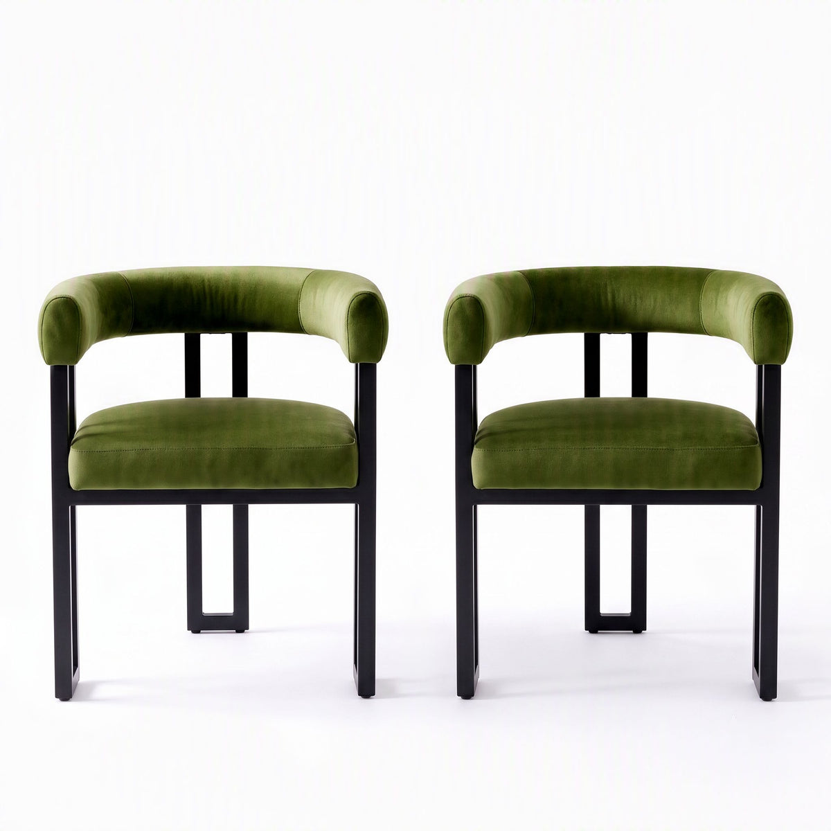 Artiss Dining Chairs Set of 2 Velvet Upholstered Barrel Chairs with Curved Armrests & Back Green