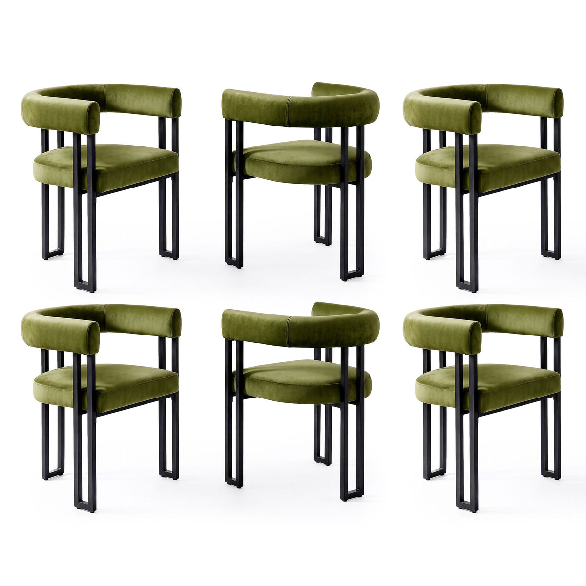 Artiss Dining Chairs Set of 6 Velvet Upholstered Barrel Chairs with Curved Armrests &amp; Back Green