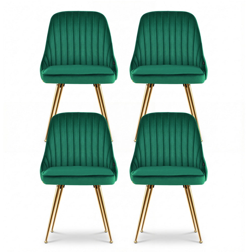 Artiss Dining Chairs Set of 4 Velvet Channel Tufted Green