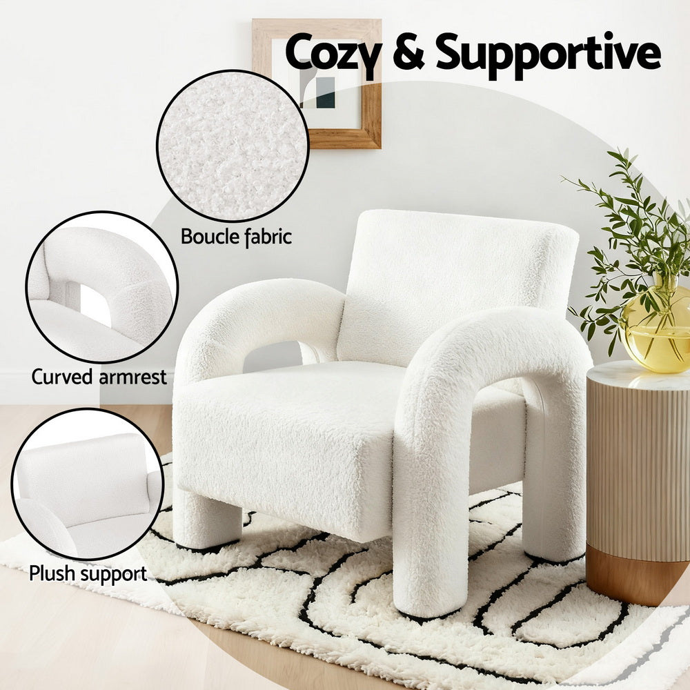 Artiss Armchair Accent Chair Lounge Sofa Couch Curved Seat Boucle White