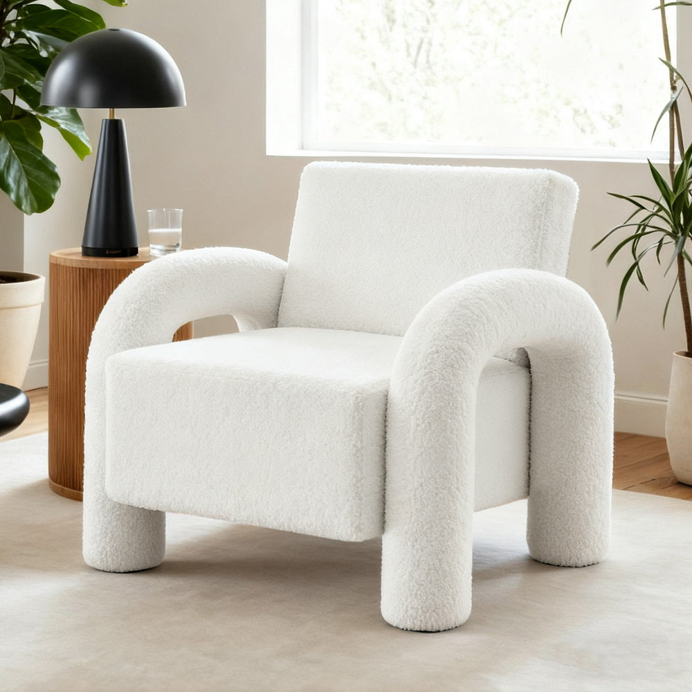Artiss Armchair Accent Chair Lounge Sofa Couch Curved Seat Boucle White