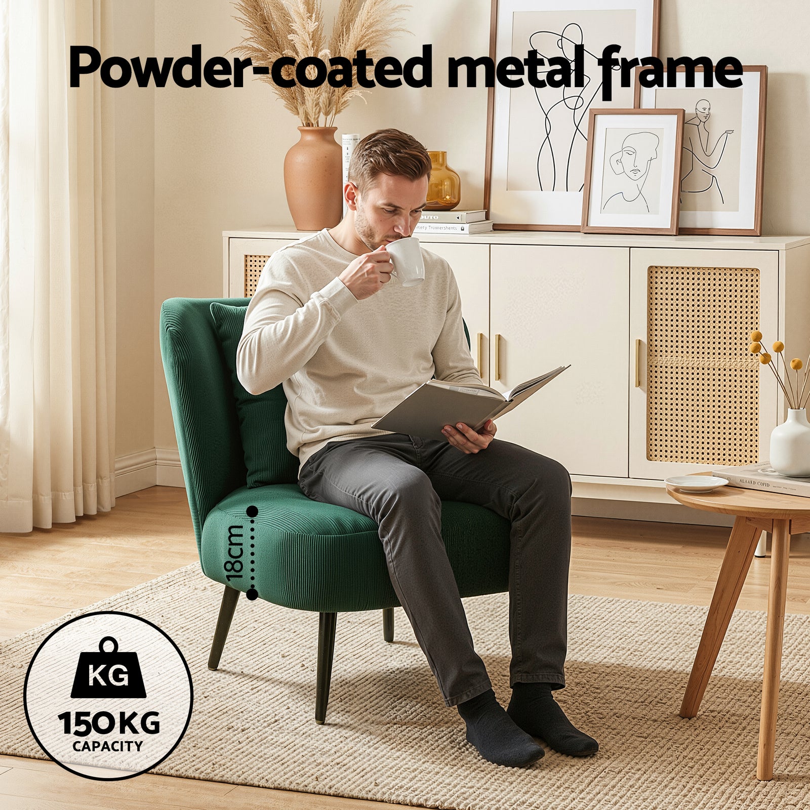 Artiss Armchair Accent Chair Lounge Tub Sofa Couch Corduroy Velvet Green